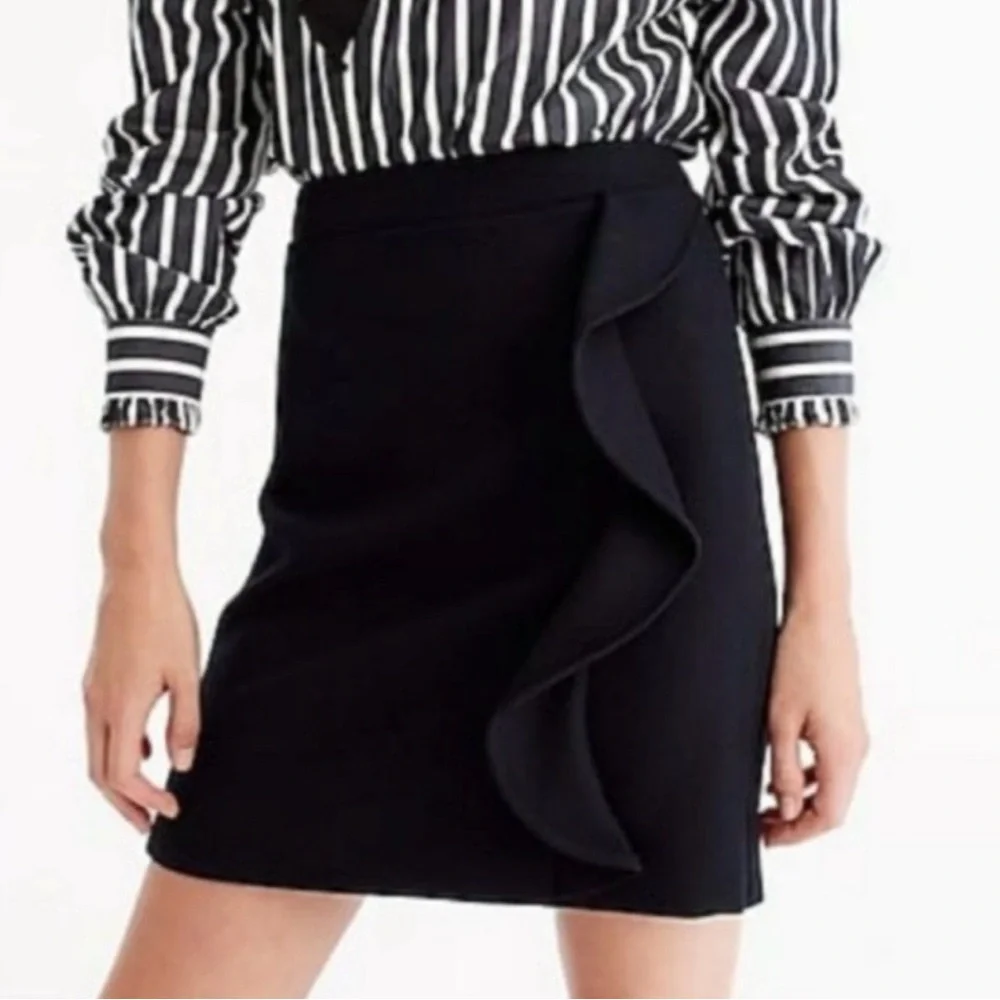 J Crew Black Black Wool Ruffle Mini Skirt